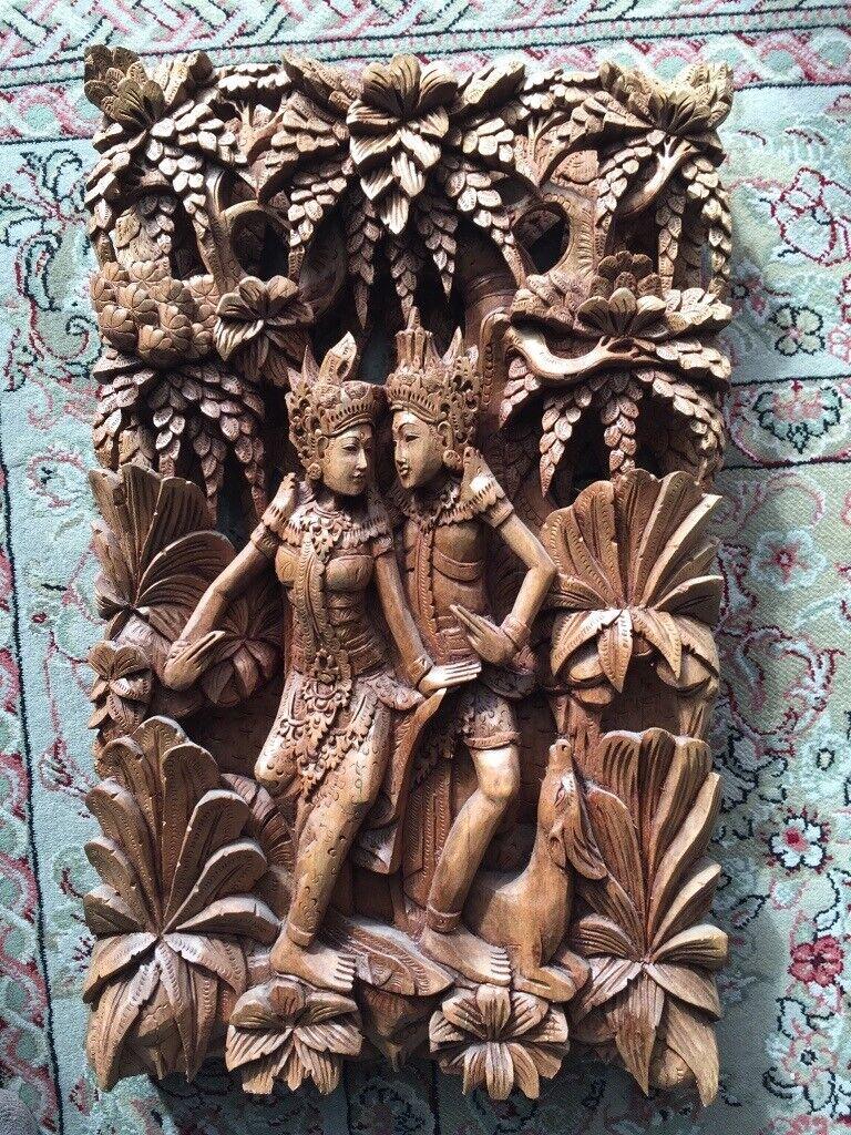 Antique vintage wooden Indian God