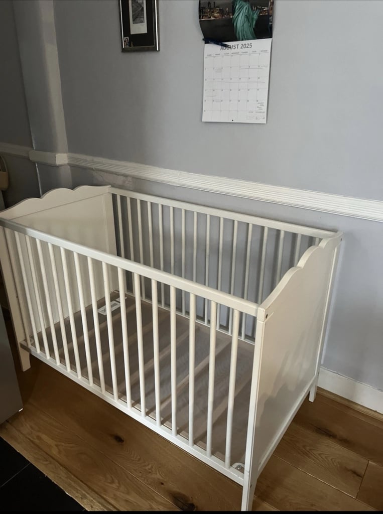Ikea Sandvik White Cot with Mattress VGC
