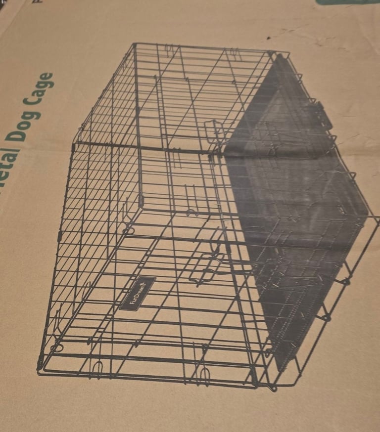 A new still boxed 42-Inch Dog Cage Crate Heavy Duty Black Metal Folding w/ 2 Doors 