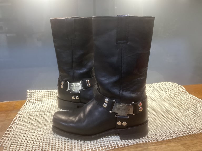 image for Original Harley Davidson Vintage Style Square Toed Motorbike Boots Size UK 9 / EUR 43
