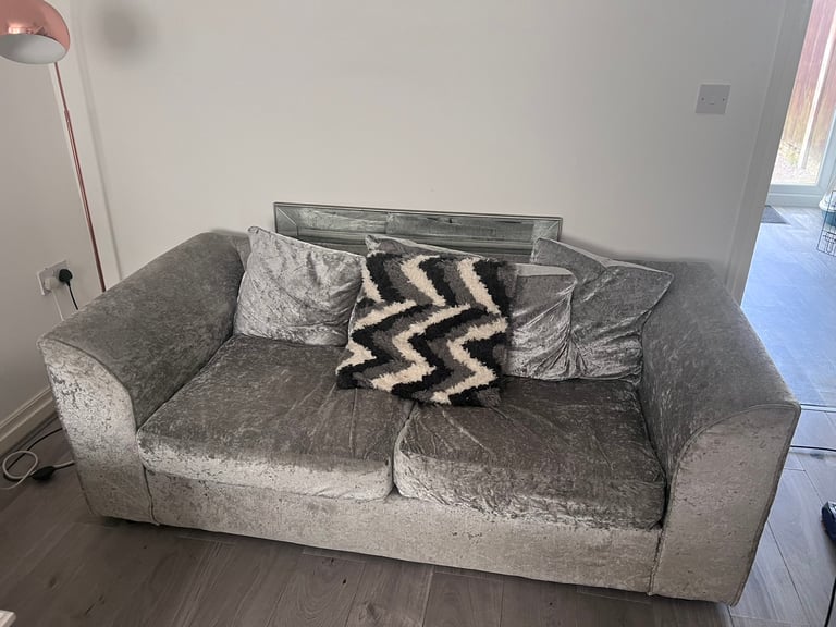 Grey crushed velvet couch 
