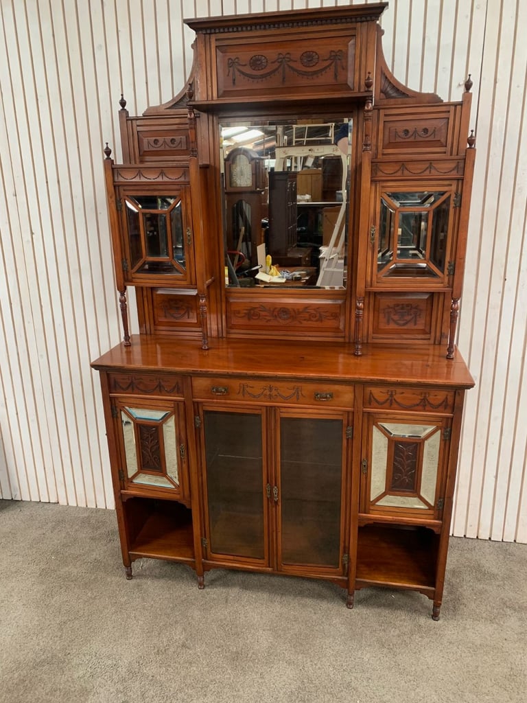 Display Cabinet/ Dresser Antique Edwardian Mirror Back Walnut 