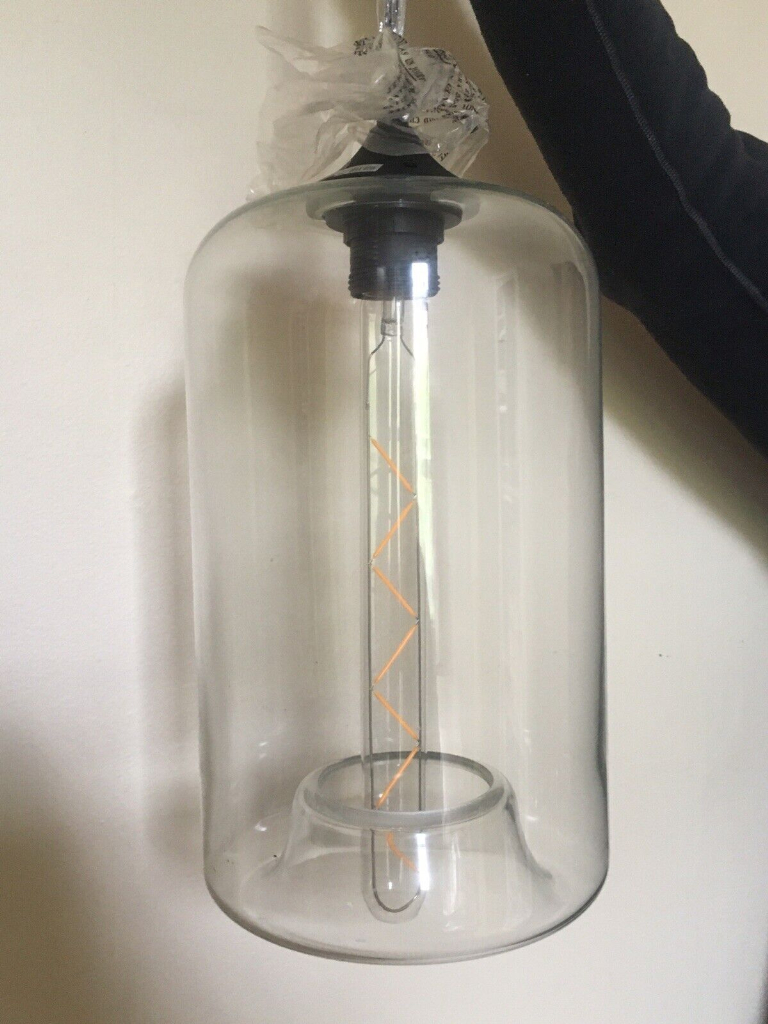 GLASS PENDANT LIGHT Hanging Ceiling Transparent Cylinder industrial modern retro