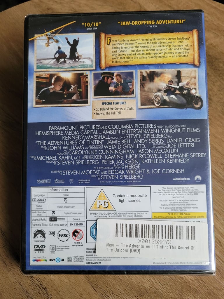 Tintin Secret Of The Unicorn DVD - New & Sealed