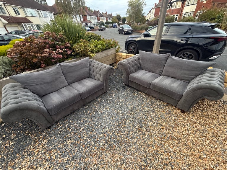 Grey Chesterfield 3 Seater Sofa Set 