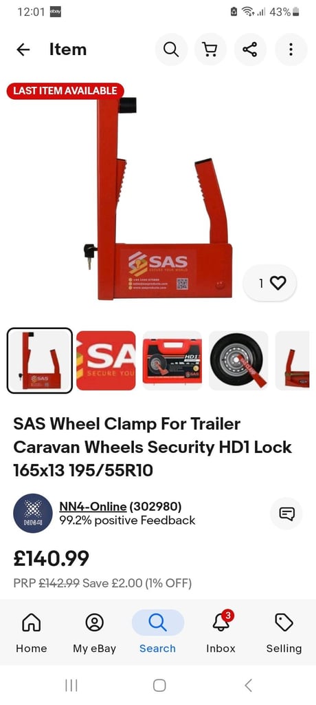 SAS wheel clamp for caravans and trailers