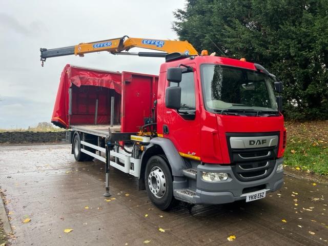 2018 18 DAF LF 260 Euro 6 24ft sliding roof flat bed Effer 100 remote crane