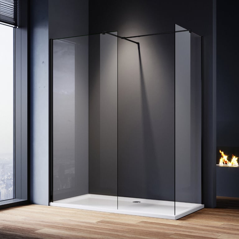 image for New Clear 8mm Walk In Shower Enclosure + Black Fittings 700x700mm RRP £320 Our Price £285