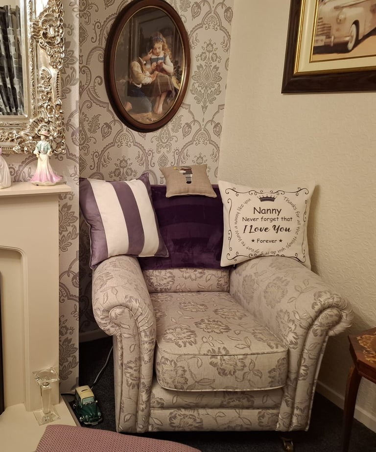 A poppy piece suite. Hand made tapestry sofa