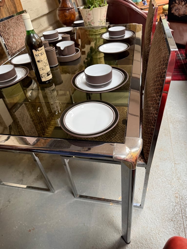 Mid-Century Italian F.lli Orsenigo Chrome & Smoked Glass Dining Suite