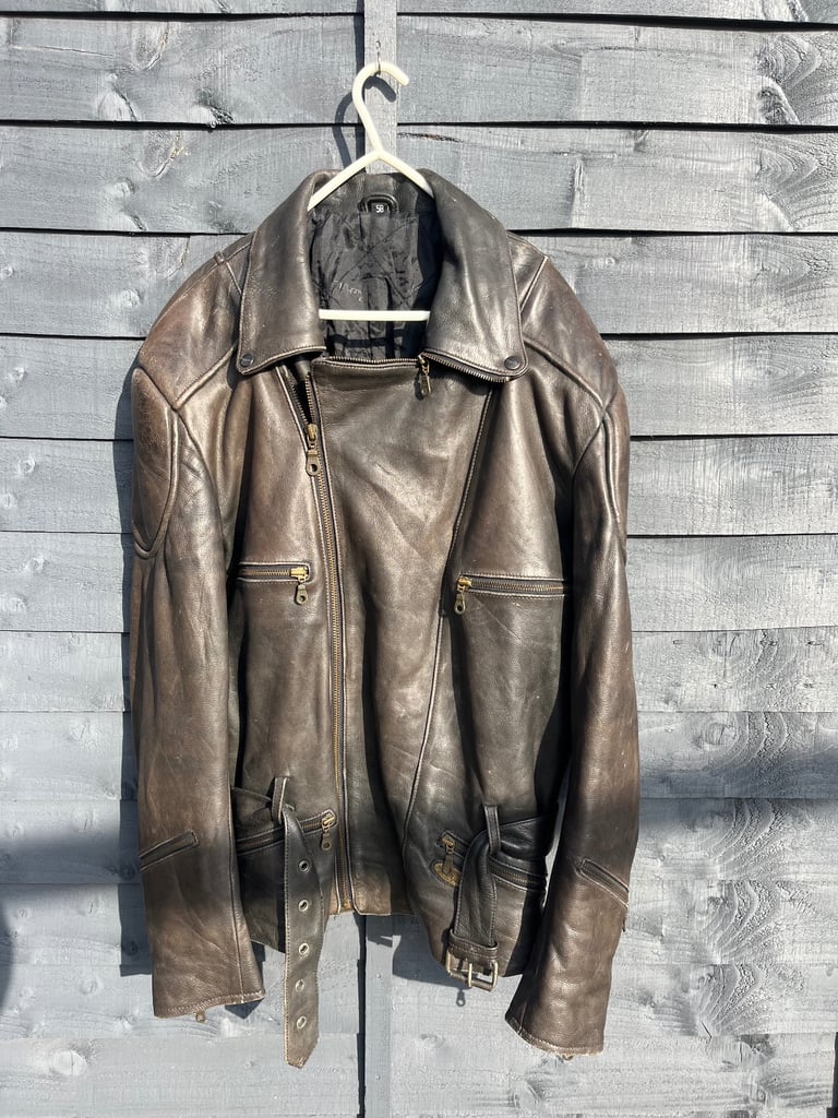 Vintage Motorcycle Leather Jacket By Richa Men’s Size 58 Uk Size XL Brown