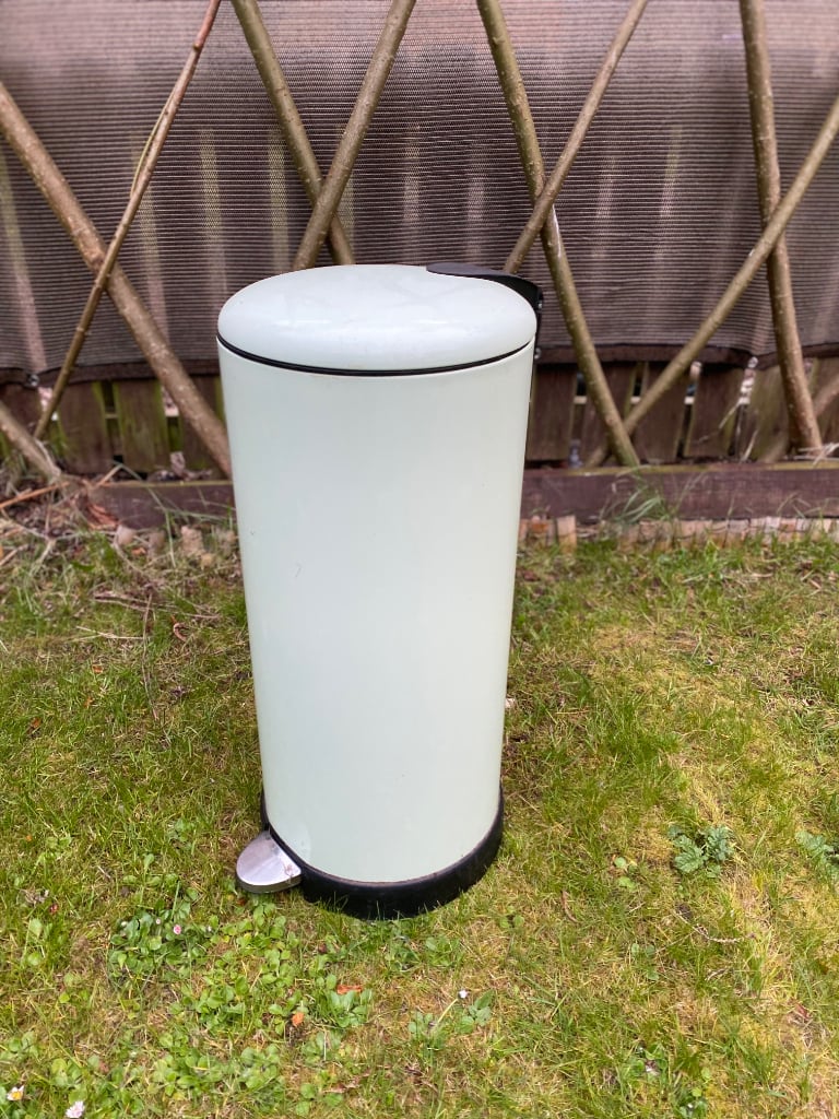 Large kitchen pedal bin, light green colour, used