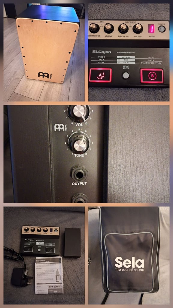 Meinl cajon drum set up with Roland EC-10m processor