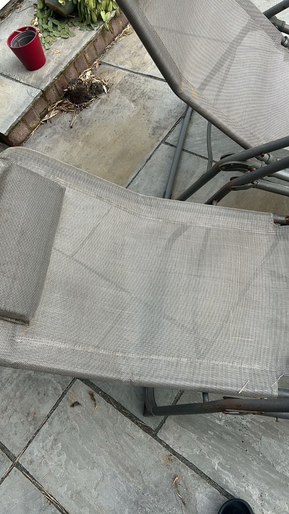 Pair of Comfy Reclining and Foldable Grey Sunlounger / Garden Loungers RRP £240