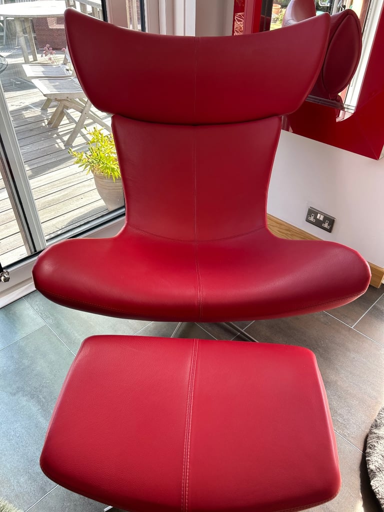 image for BoConcept red leather Imola occasional chair and footstool