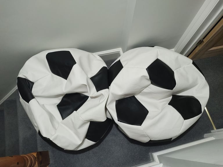 image for 2 x Kaikoo XL Faux Leather Black & White Football Bean Bags