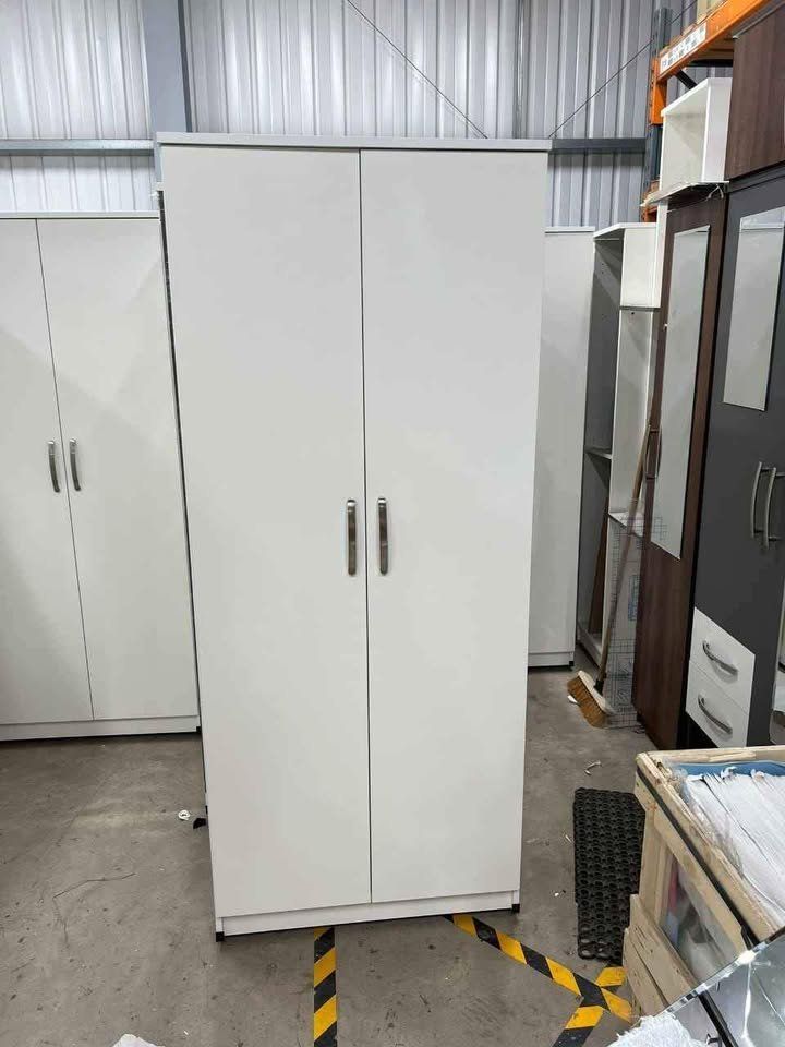 ]] Easy Payment Options = Assembled Brand New 2 Door Wardrobe - White / Oak Color ]]