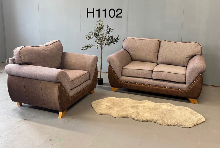 SCS Grey & Tan 2 Seater Sofa & Chair  £295 Free Local Delivery