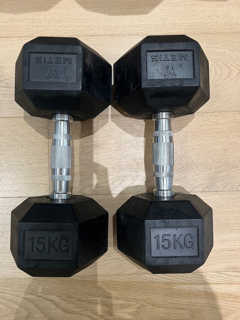 image for 15kg Rubber Hex Dumbbells 