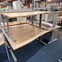 Used beech wave desks in beech with silver frame, size 1600mm, huge Glasgow Showroom