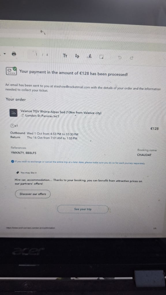 SOUTH OF FRANCE:  Pâradise 6h30 from London by train. 45 mn train to Lyon airport