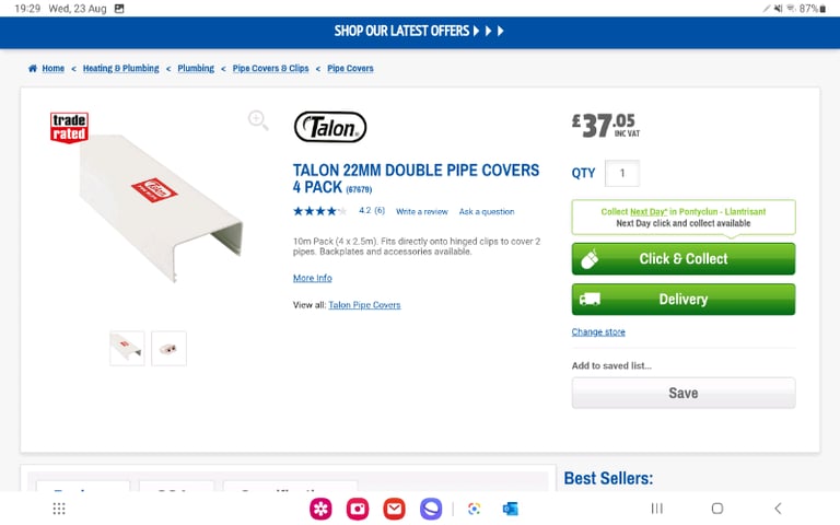 Talon pipe covers 22mm 