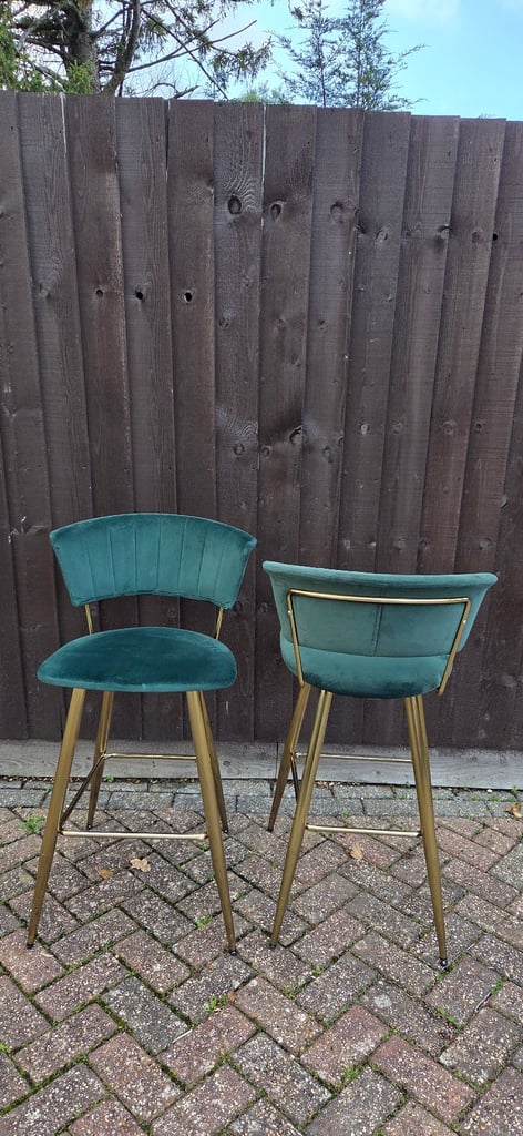 image for Dunelm Kendall Green Velvet Bar Stools x 2