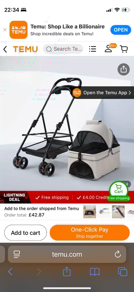 Dog pushchair grey colour 