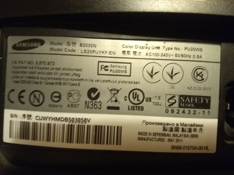 Samsung PC monitor 20 inch