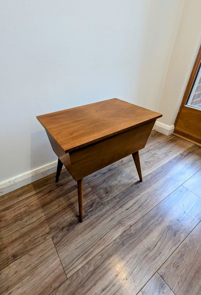 image for Mid century teak sewing box coffee side table vintage retro atomic