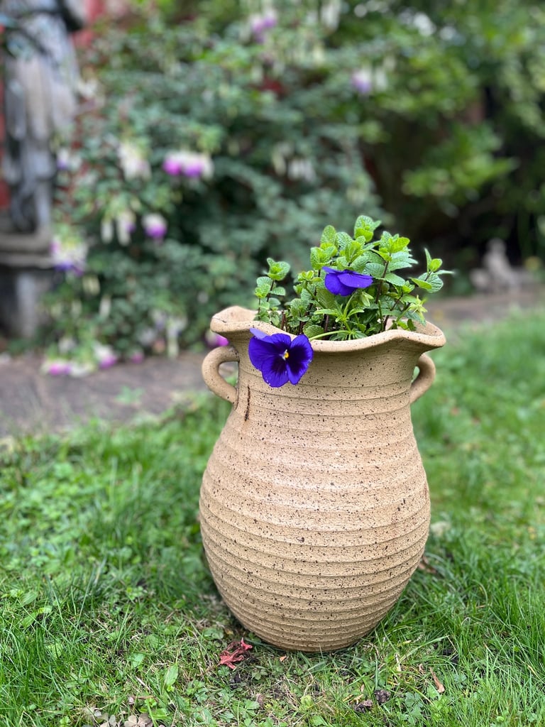 Charming Yellow Terracotta Pot with Fresh Mint Plant | 18cm Diameter, 35cm Height