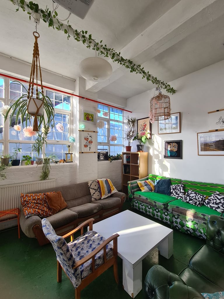 Deskspace in shared artist co-working space