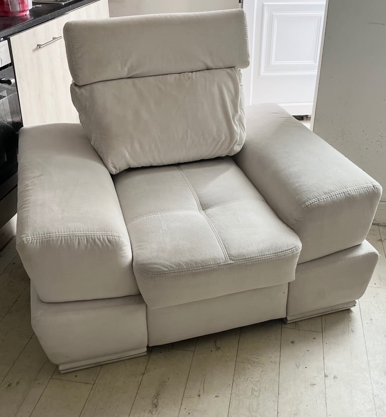 White 2 seater with storage underneath and large armchair