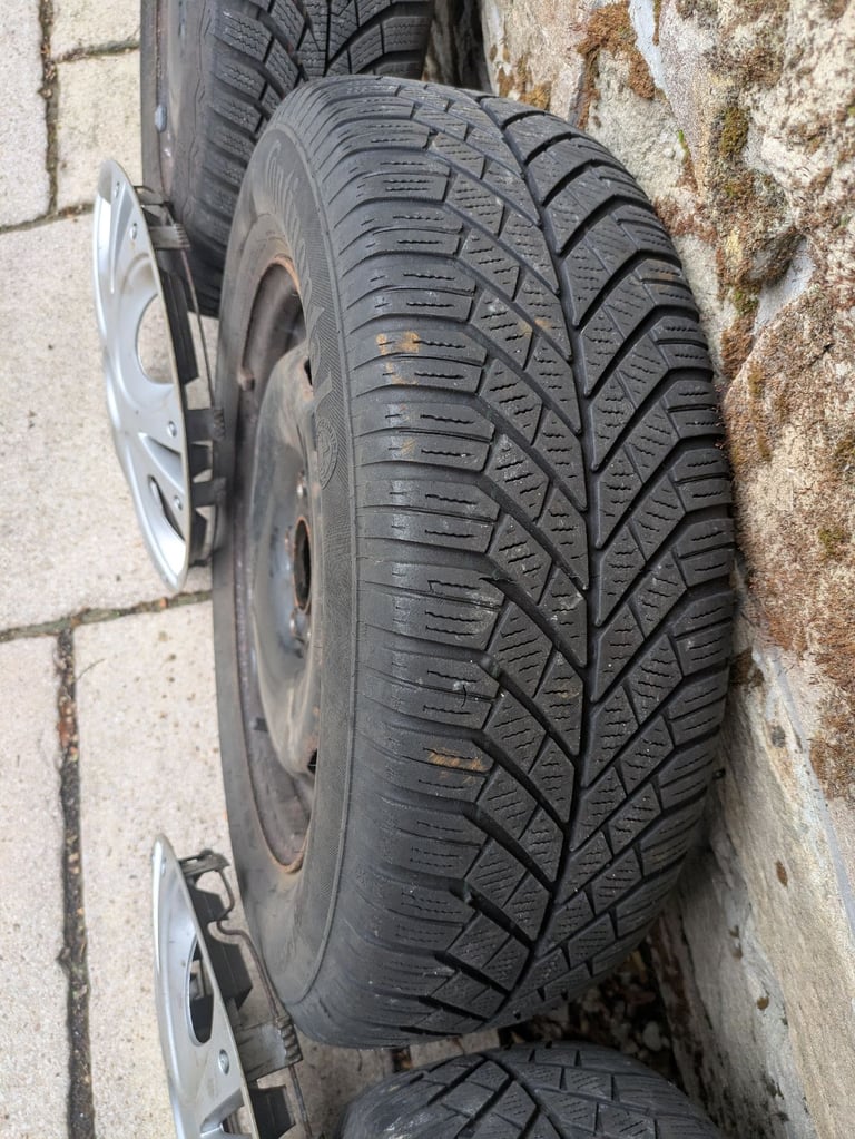 Winter Tyres 15 inch on Steel Rims with Hub Caps