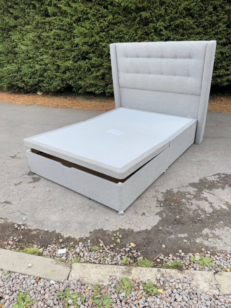 Double Ottoman Storage Bed with Winged Headboard & Mattress