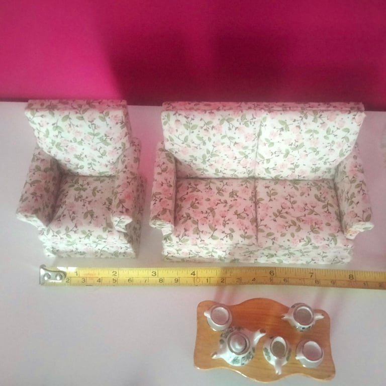 Dolls House Living room set of furniture including new cat still in packaging