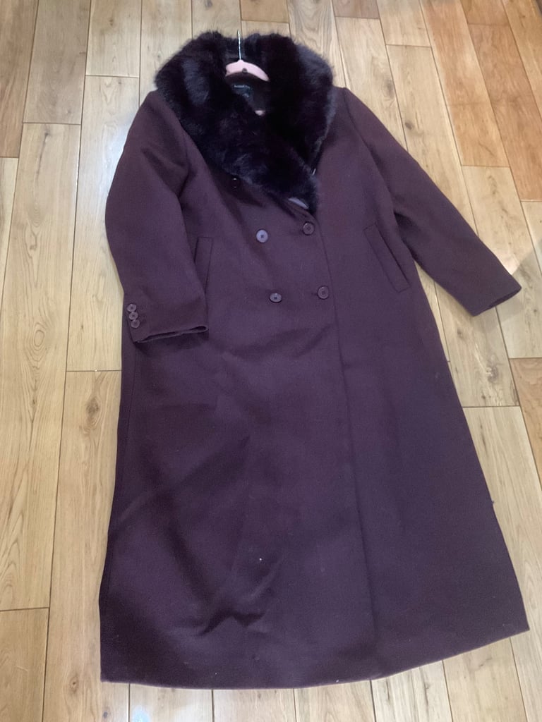 image for Brand new River island long coat wool blend purple size 16 brand new with tags