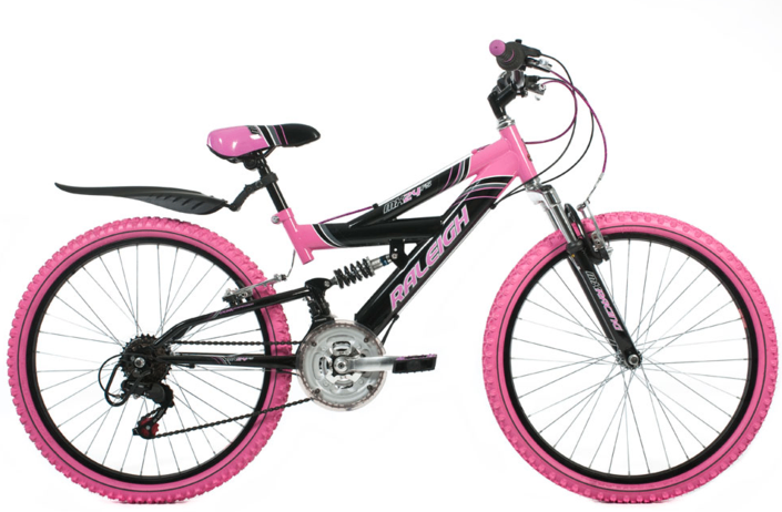 image for TO BE SERVICED (6242) 24"  RALEIGH 18-speed Steel Kids Mountain BIKE Girls Suspension BICYCLE