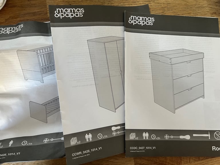 Mamas and papas nursery set - cot, wardrobe, drawers and extras 