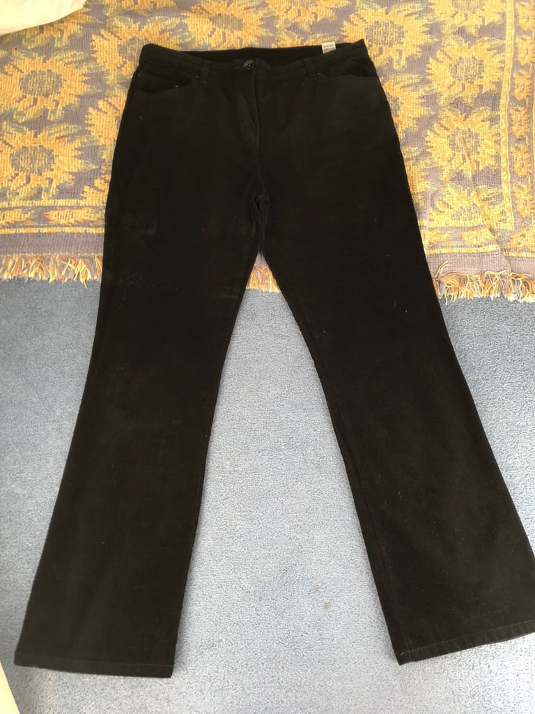 image for Women's M&S black cords size 14 medium excellent condition. Length 41.5 inch. Inside leg 31