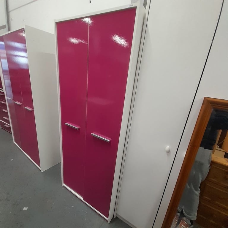 Pink and white 2 door wardrobe 71cm x 50cm x 172cm, Ref:19592