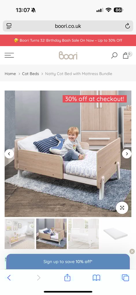 Boori Natty Cot Bed in White 