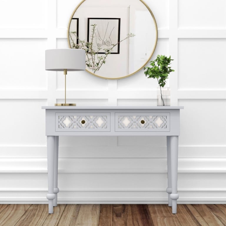 image for Alexis Dressing Table in Pale Grey with Carved Detail 100x75x40cm