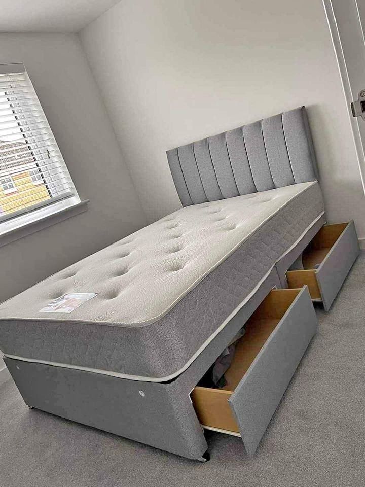 image for Plush Velvet Double Divan Bed – 4FT6 Size, Soft Touch + Storage Drawers **