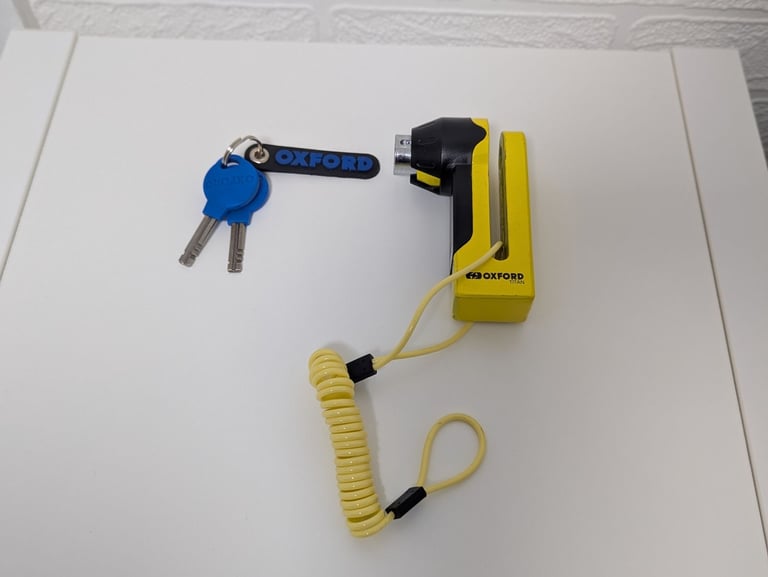 image for Like New Oxford Titan Motorcycle Disc Lock / Yellow Hi-Vis / 2 Coded Keys / FREE LOCAL DELIVERY