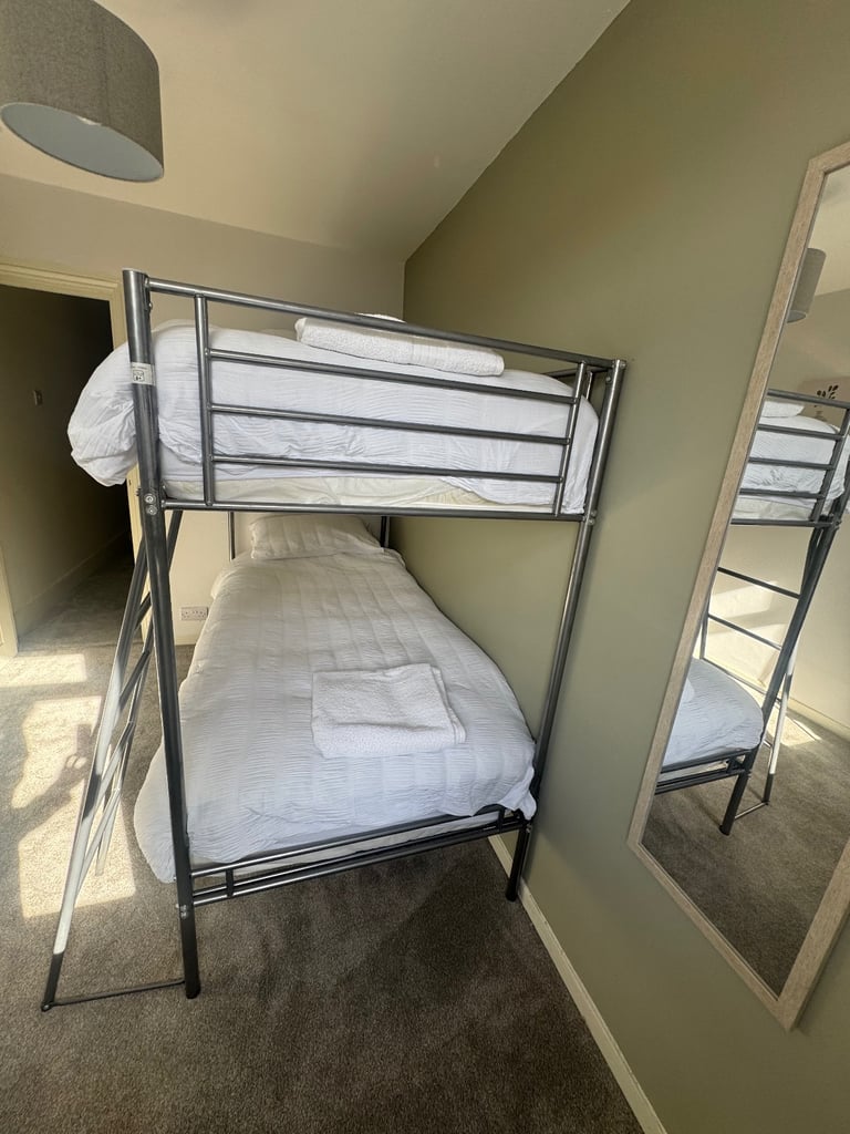 Modern Metal Bunk Bed with Mattresses - Virtually New, Used Once! (£327 new)