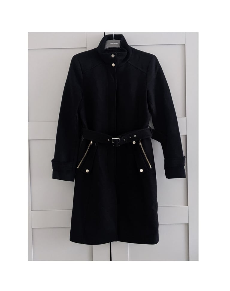 image for ZARA Black Wool Blend Coat Smart Outerwear with Gold Hardware Military RRP £149