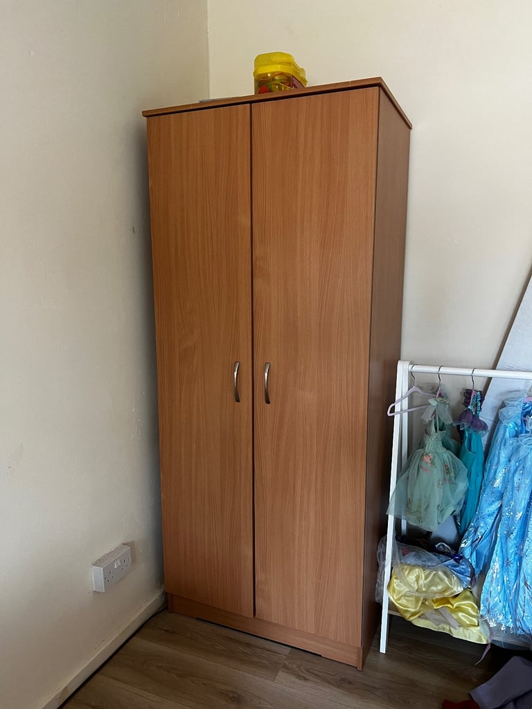 image for Two-door wooden wardrobe with metal handles