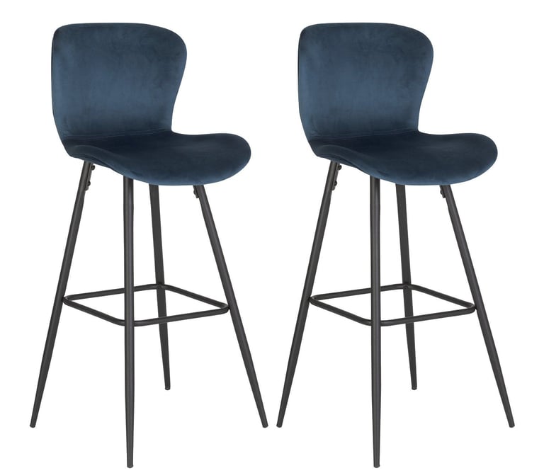 Habitat Etta Pair of Velvet Bar Stool Blue