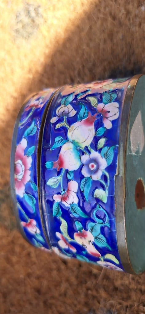 Antique Japanese Cloisonne Fire Glazed Enamel Pot